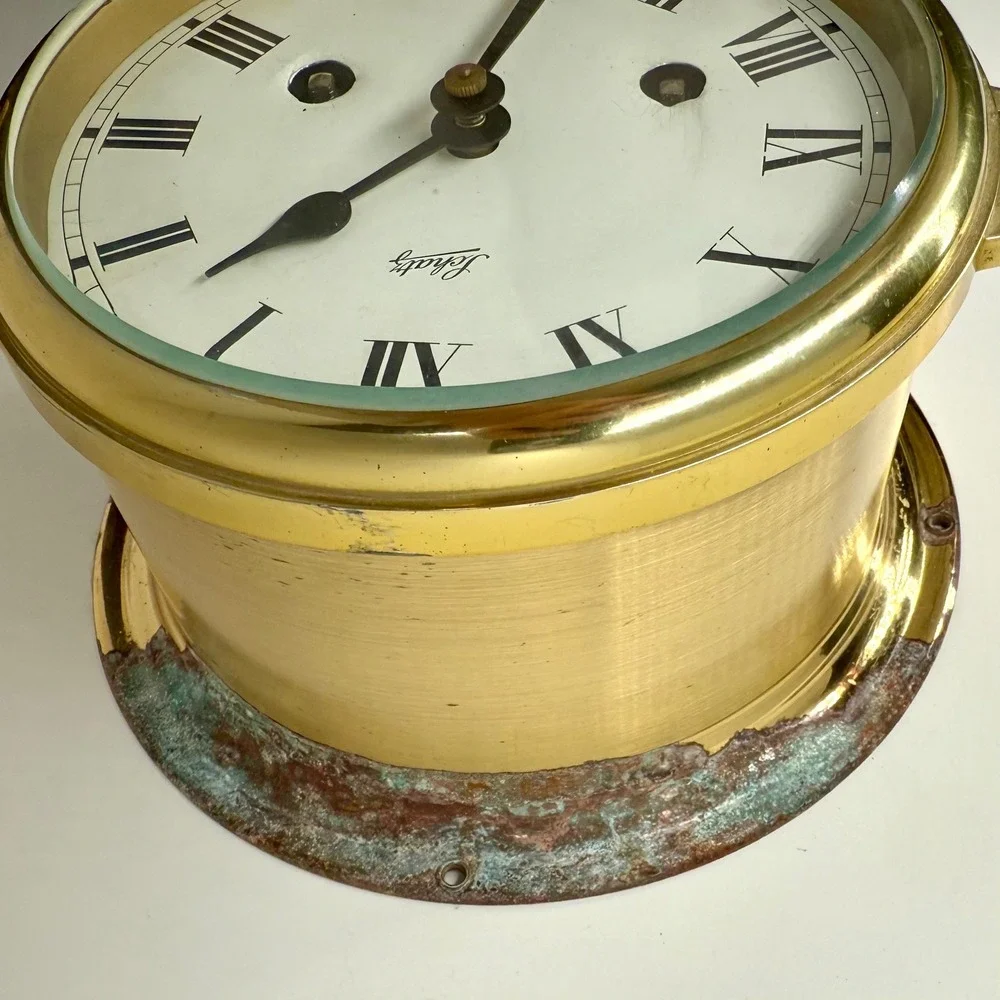 Schatz Brass Nautical Royal Ship's Clock antique Maritime Porthole Style German